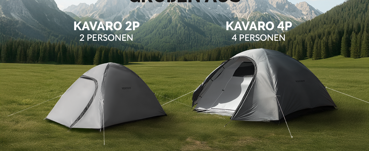 Намет MONTARAY для 2 або 4 особи: двостінний, з захистом від комарів, швидкий монтаж, водонепроникний, вітростійкий, дихаючий, легкий, компактний, з сумкою. Ідеально для кемпінгу та фестивалів (сірий)