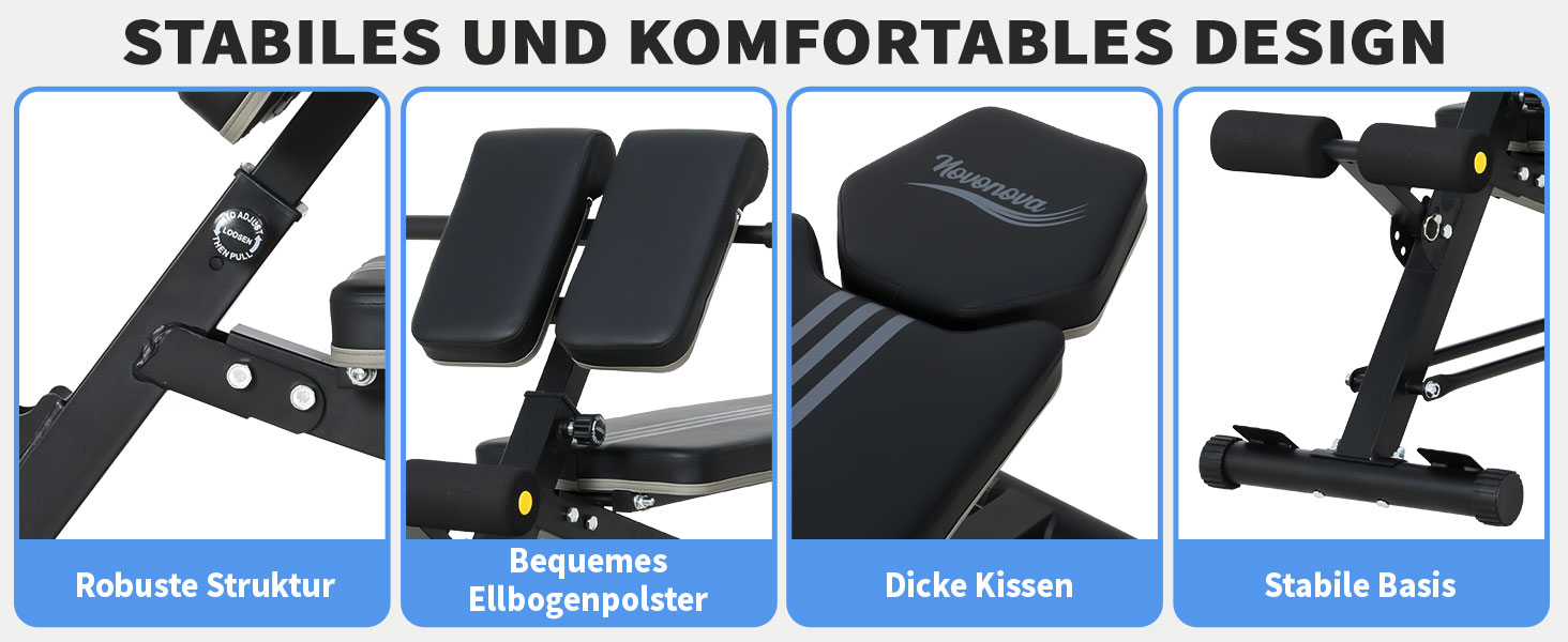 Тренажер для дому Hantelbank 5514: регульована розкладана лава з бегунком для ніг та подушкою для пречера