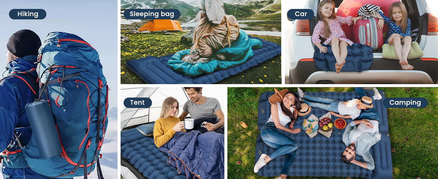 Каремат туристичний Isomatte Camping 9 см з насосом та подушкою, надувний, анти-розрив, синій - для кемпінгу, походів, подорожей