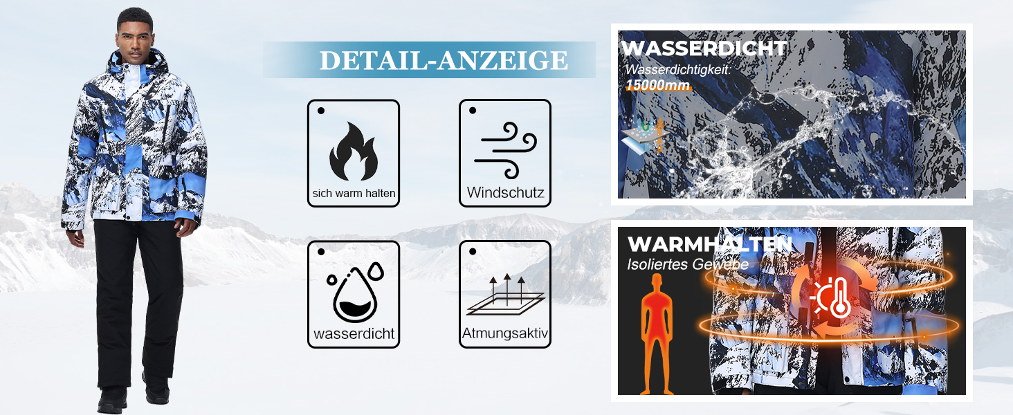 Костюм чоловічий гірськолижний HOTIAN, комплект куртка та штани, теплий зимовий костюм для сноубордингу, катання на лижах, походів, альпінізму, XL, червоно-біло-чорний