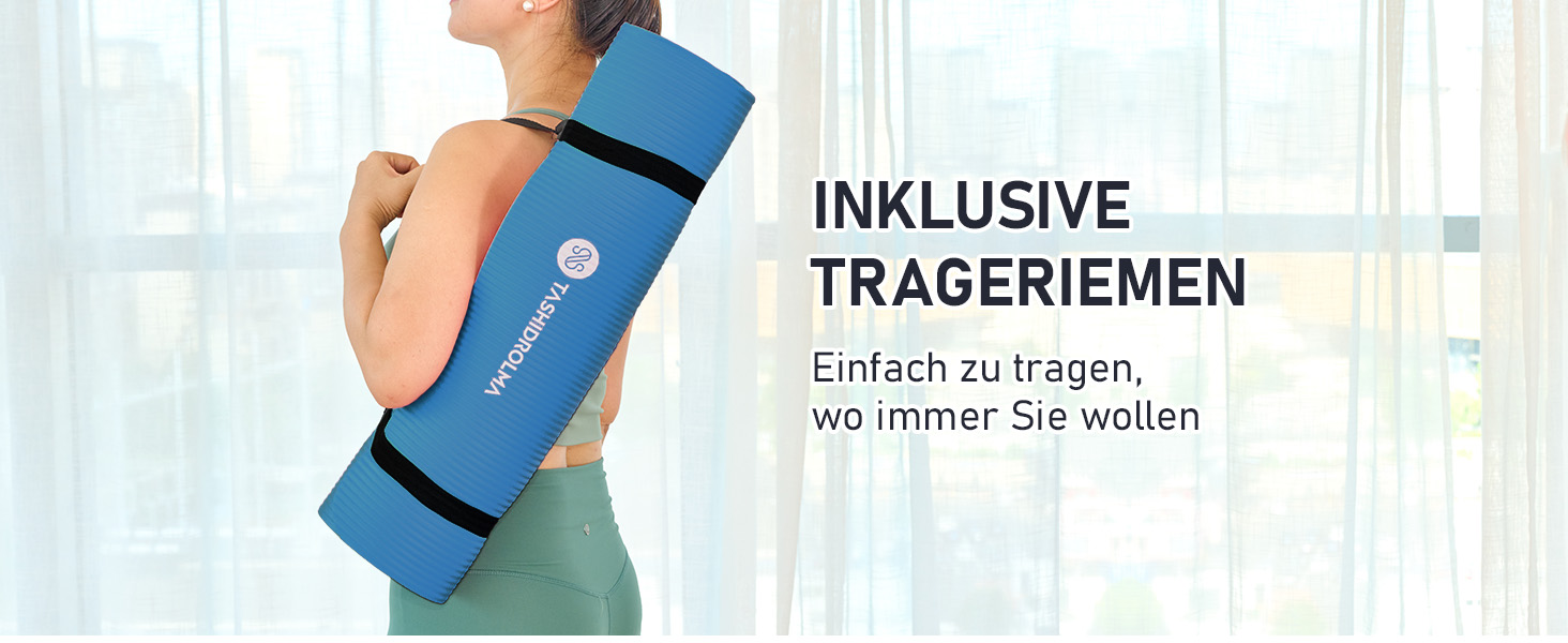 Килимок для йоги TASHIDROLMA Thicker, NBR Yoga Mat Non-Slip з ременем для перенесення, для гімнастичного килимка, Фітнес-килимок, Спортивний килимок, Тренувальний килимок, товщина 1см (183x61см) Синій