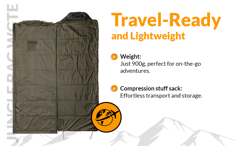 Сумка-спальник Snugpak Jungle Bag WGTE з вбудованою москітною сіткою - легкий, гігієнічний спальний мішок та універсальний ковдра для кемпінгу та експедицій у тропічних умовах (чорний, ліва блискавка)
