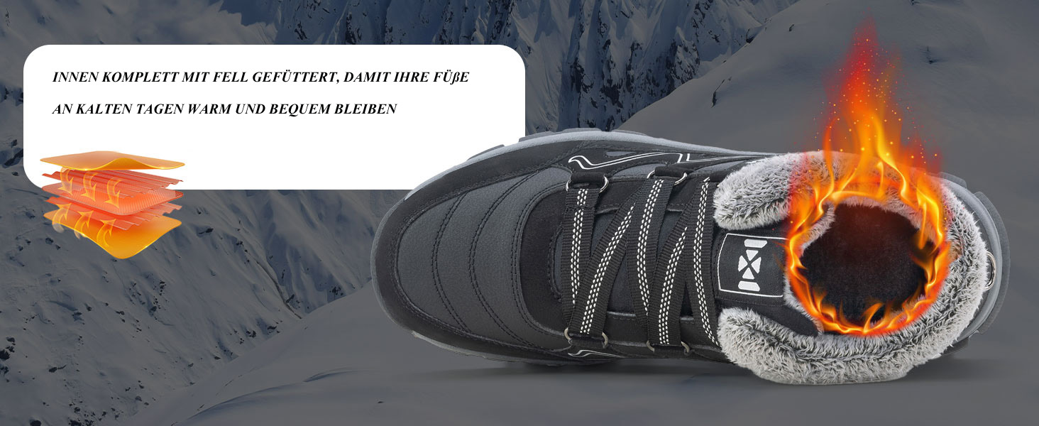 Чоловічі зимові черевики: теплі, з підкладкою з хутра, легкі, водонепроникні, зручні, до щиколотки, для туризму (45.5 EU, Чорний)