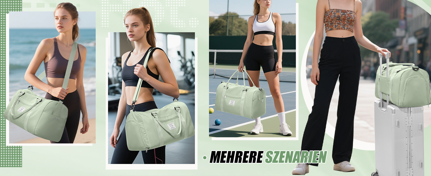 Спортивна сумка HYC00 для жінок та чоловіків: велика, з відділенням для мокрого одягу та взуття, для подорожей, спортзалу, йоги, танців, тренувань, трав'яно-зелений колір