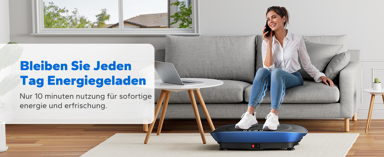 Вібраційна платформа MERACH для формування тіла та розслаблення, тиха та компактна, з LED-дисплеєм, зручним силіконовим покриттям та пультом дистанційного керування (блакитна)