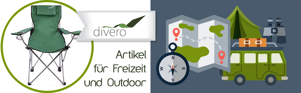 Туристичний стул Divero: складаний, для риболовлі, з підголовником, зелений (до 130 кг)