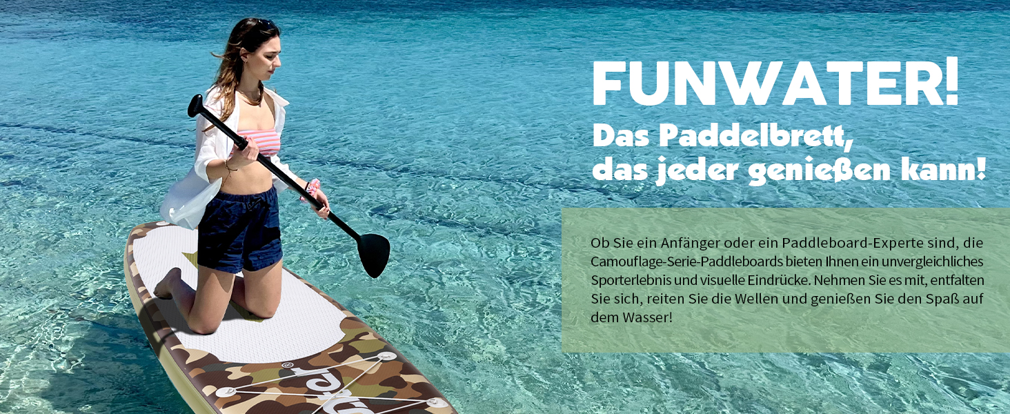 Надувний SUP-борд FunWater 11'10'6' з аксесуарами: весло, насос, сидіння. Кольори: ADLER-SCHWARZ&GRAU, CAMO-BRAUN