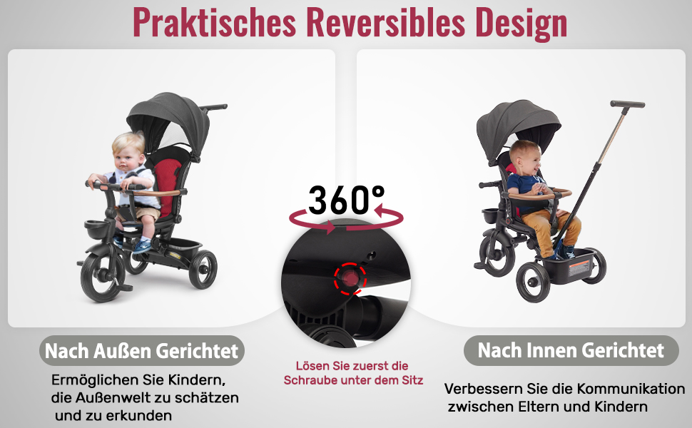 Дитяче трьохколісне велосипед UBRAVOO 7-в-1, для дітей від 6 місяців до 5 років, з фарами, педальним гальмом, розширеним козирком, знімним захистом, прогулочний візок з функцією ходьби та кермування, чорний