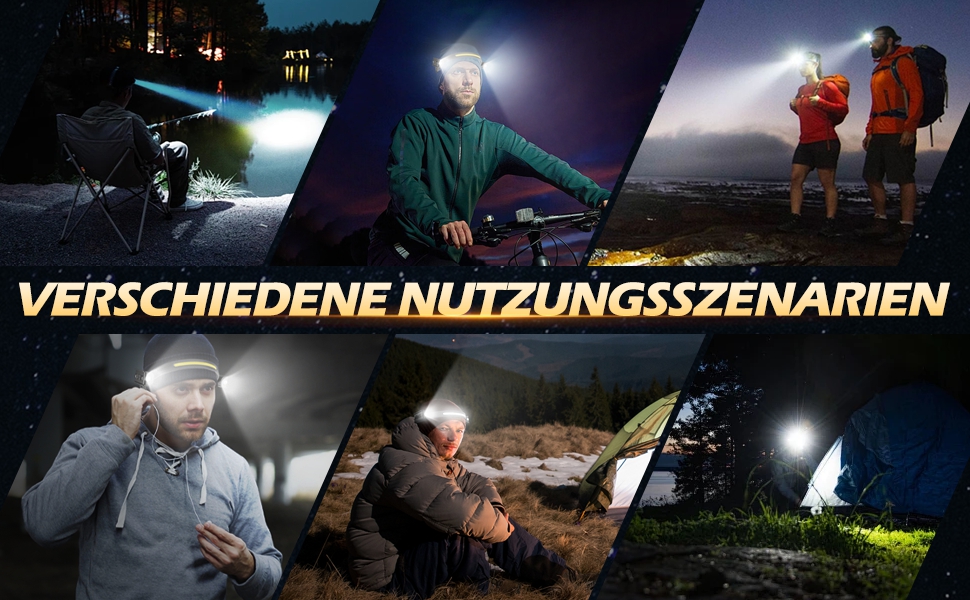 Налобний ліхтар Tekwet LED з акумулятором, 2 шт., 230° світловий потік, датчик руху, 2400 mAh, 6 режимів, для кемпінгу, піших прогулянок, бігу, риболовлі, чорний