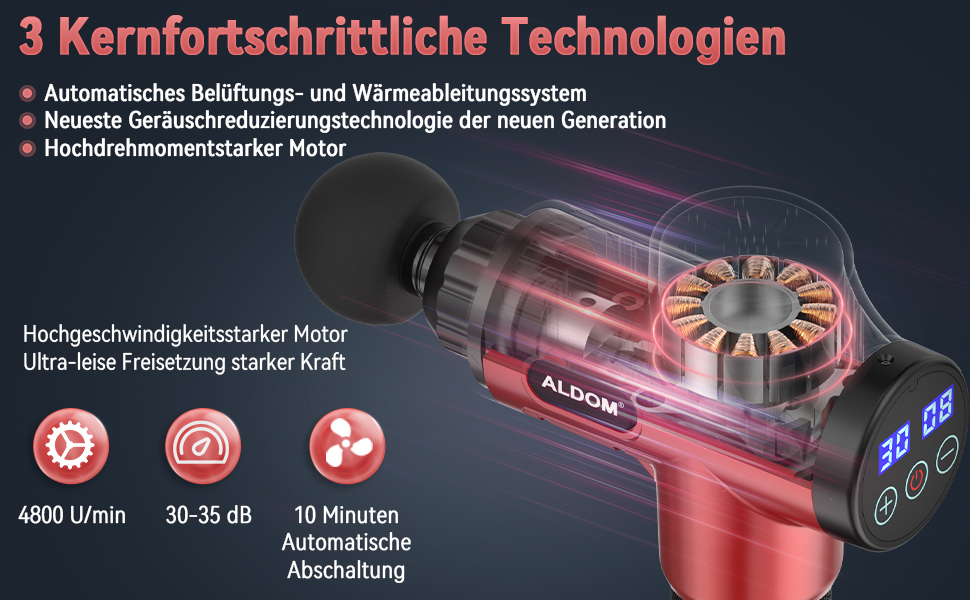 Масажер для м'язів, електричний масажний пістолет з 30 швидкостями та 8 насадками (червоний)