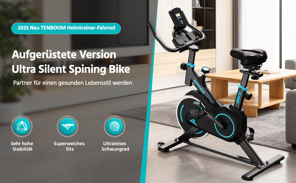 Hometrainer TENBOOM: велотренажер для дому з регульованим опором, LCD-дисплеєм та мобільним додатком (до 120 кг)