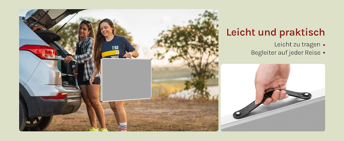 Стіл туристичний складний, садовий, для відпочинку, робочий, на балкон, регульована висота, Woltu®, алюміній, сталь, MDF, сірий