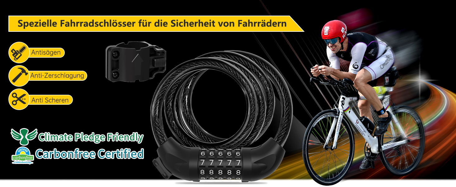 Замки для велосипеда з кодом 12 мм/120 см, антикрадійний трос, 5-значний код, вологостійкий, для велосипеда, електровелосипеда, дитячої коляски, драбини (чорний)
