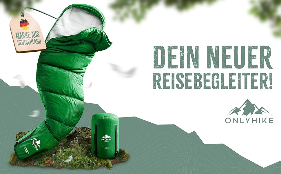 Сплячий мішок ONLYHIKE® Outdoor I [300GSM] - теплий, легкий (1700г) для весни, осені та зими [-5°C до 10°C] | Для кемпінгу, відпочинку на природі та подорожей | Розмір M-XL, Колір: Зелений