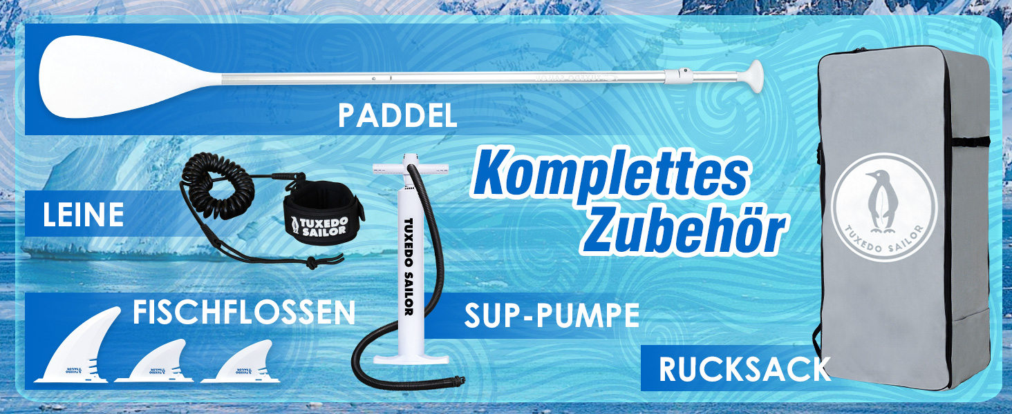 Надувний SUP борд Tuxedo Sailor Stand Up Paddle Board з аксесуарами, для дорослих та підлітків, блакитний та жовтий