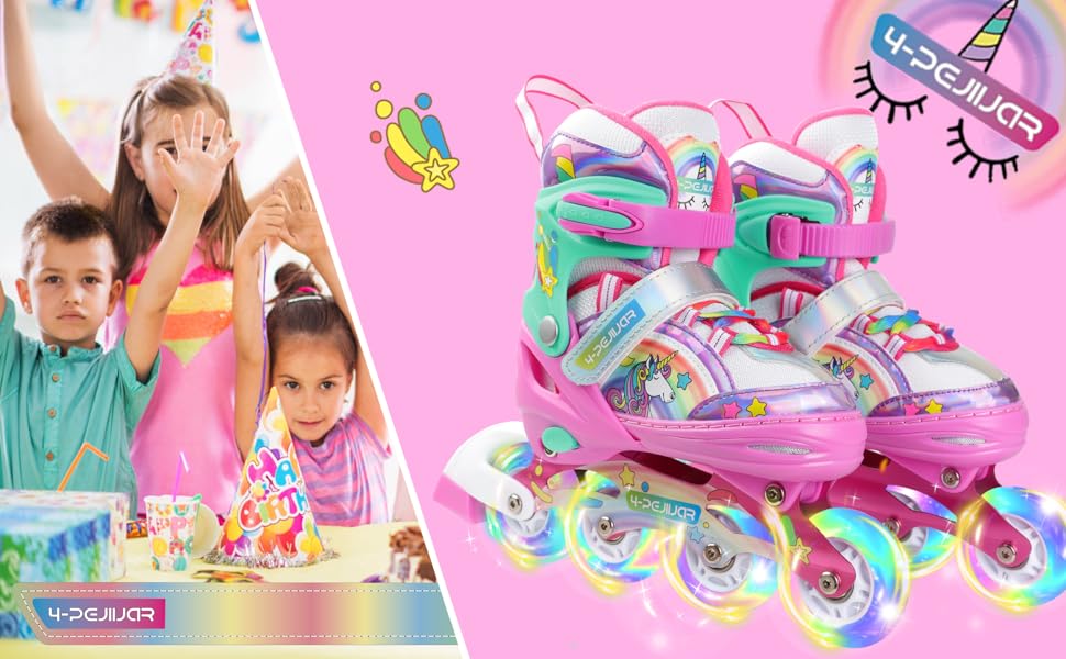 Інлайнерочки Єдиноріг для дівчаток, розмір регулюється, з підсвічуванням, рожеві. Розміри 38-41.