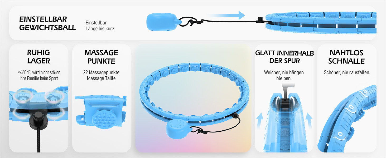 Smart обруч для схуднення з ваговим кільцем, 24 вузли (77-132 см), блакитний - для дорослих та початківців