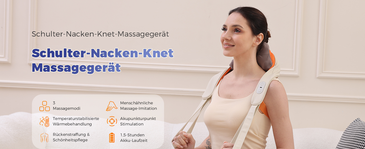 Масажер для шиї з підігрівом Kalbelos Shiatsu 4D глибокого впливу для плечей, ніг та тіла. Зняття м'язового болю.
