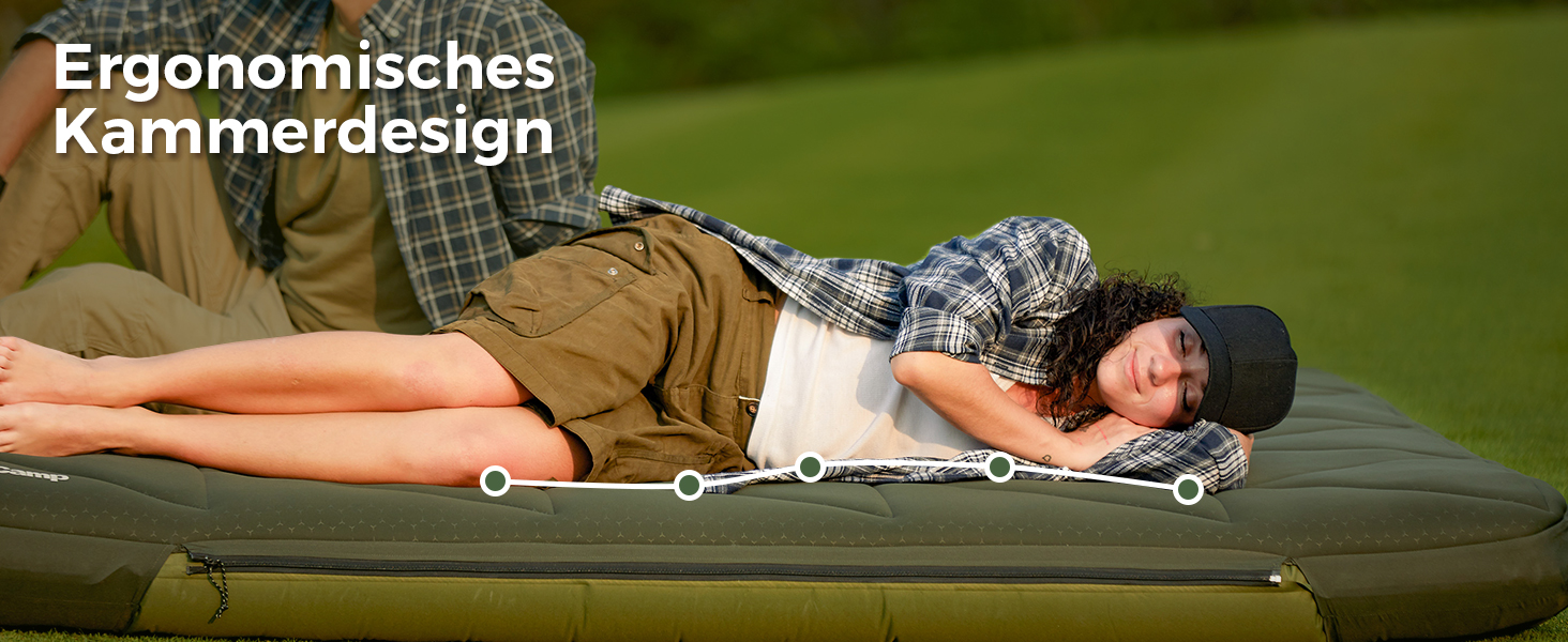 KingCamp килимок для кемпінгу 10см з Memory Foam R4.9, 4-сезонний надувний килимок, швидко надувається (90 сек), для подорожей, автокемпінгу (подвійний, зелений)