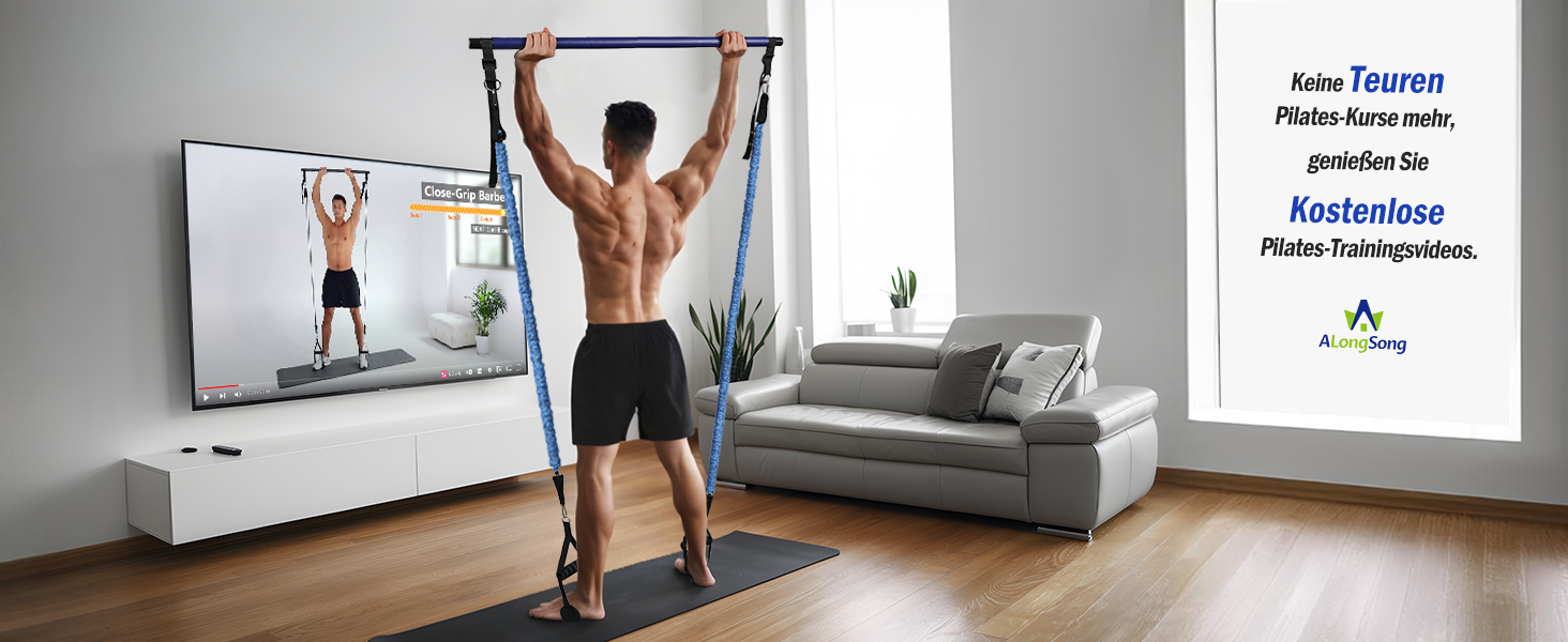 Набір еластичних стрічок для фітнесу та пілатесу з регульованою штангою, 20-360lbs, для дому