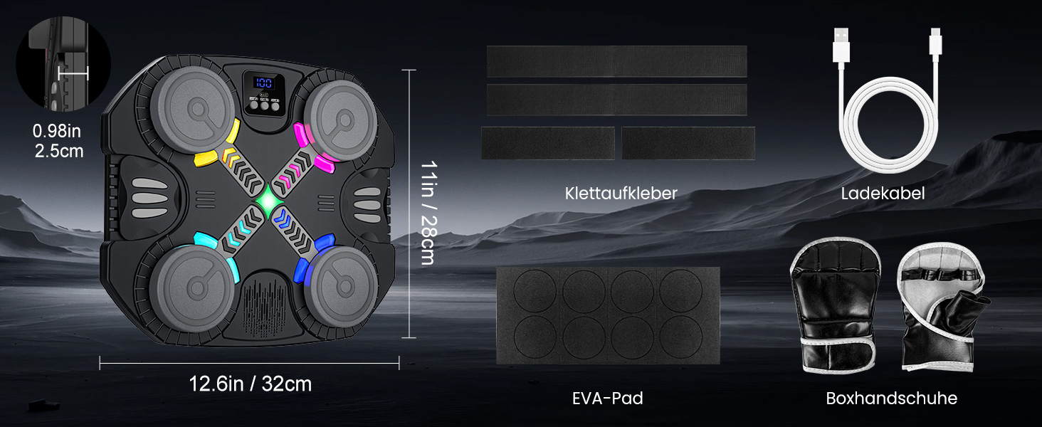 Дитяча боксерська машина з підсвіткою та музикою, Bluetooth, 5 швидкостей, 2 режими тренування, LED, чорна
