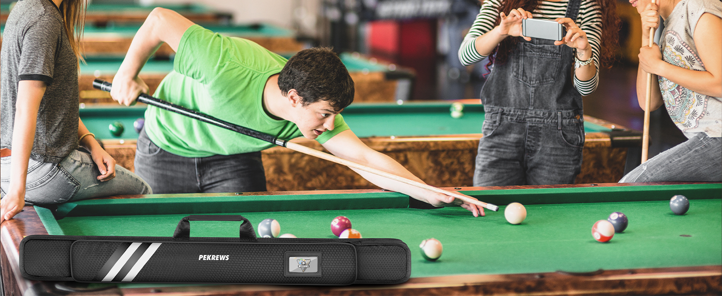 Чохол для більярдного кия (1/2) з ручкою та ремінцем, чорний. М'який футляр для кия з підсумком на блискавці, підходить для жінок та чоловіків.