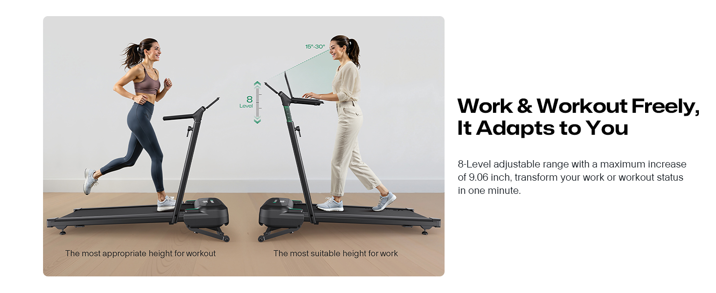 Біговий тренажер Smart з автоматичним нахилом 9%, двигун 2.5 PS Brushless, складаний біговий килимок для дому та офісу, велика площа для бігу, тихий та для суглобів, додаток з AI, World-Tour та HIIT, автоматичний нахил з столом та ручкою підтримки