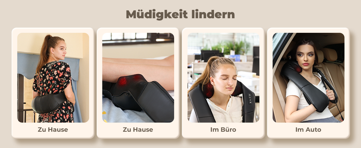 Масажер для шиї та спини ELEHOT з підігрівом, Shiatsu масаж шиї, плечей, спини, попереку, ніг та м'язів. Регульована швидкість, для дому, офісу, авто. Чорний, PU-шкіра