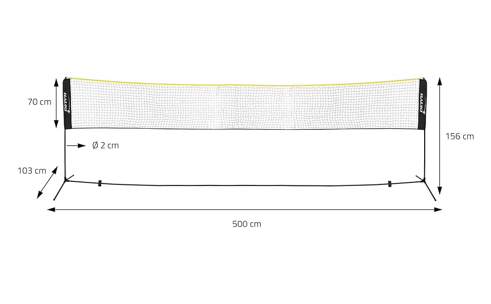 Мережа для бадмінтону та тенісу Hauki 400/500 см, чорно-синя, з сіткою для волейболу, 3 волани, сумка, сталевий каркас