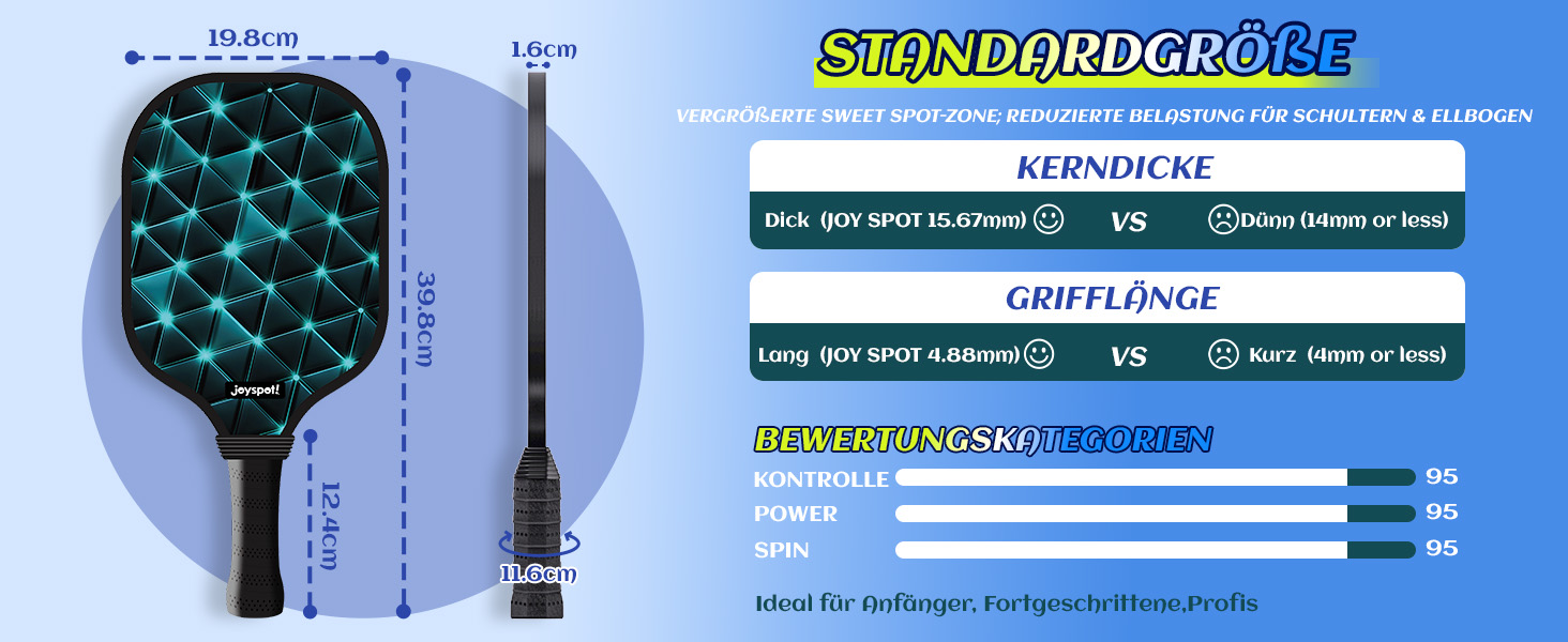 Набір для піклболу JOY SPOT 2 шт. з 4 м'ячами та сумкою – легкі ракетки з фібергласовою поверхнею для чоловіків, жінок та початківців – ідеально для гри в приміщенні та на вулиці