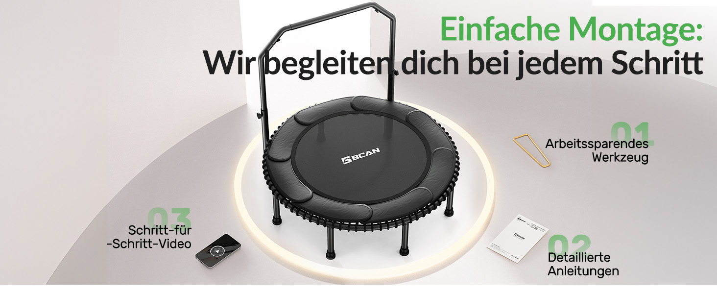 Міні-батут BCAN для дорослих, 102/122 см, до 204/250 кг, з бунжеєвими тросами, регульованою ручкою, стабільний, тихий, для дому та вулиці, тренування всього тіла, релаксація, зелений (122см, 122см-чорний з м'якою обшивкою)