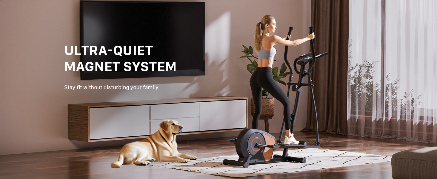 Еліптичний тренажер Aeriflo S100 з Bluetooth та LCD-дисплеєм для дому. 16 рівнів опору, транспортувальні ролики, тиха робота. Ідеальний для кардіотренувань.