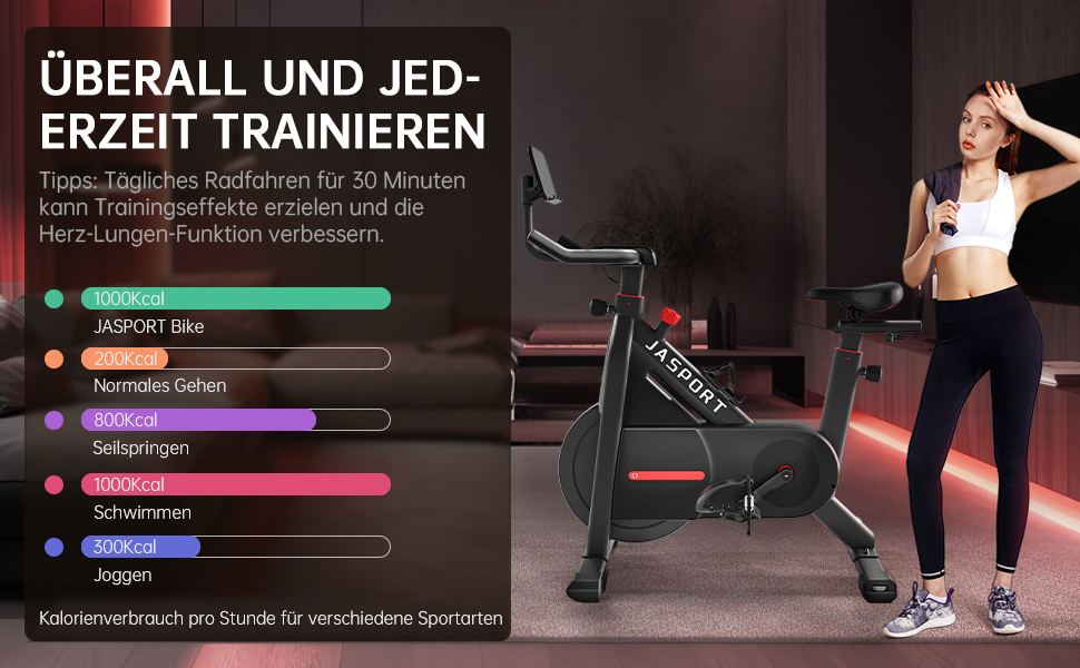 JASPORT C3 Ергометр: тихий велотренажер для дому з магнітним опором, LED-дисплеєм, кардіотренуваннями та вагою до 120 кг. Сумісний з додатком з відеокурсами