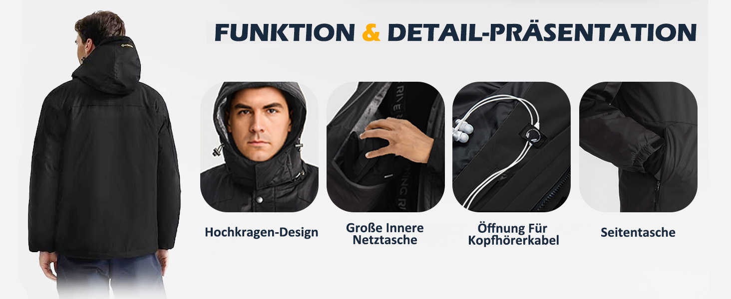 Чоловіча зимова куртка GEMYSE для катання на лижах, тепла, вітронепроникна, водонепроникна, дихаюча, з багатьма кишенями, з капюшоном, білий, розмір L