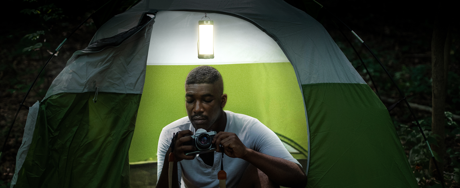 Ліхтар для кемпінгу Glocusent: 1200lm, водонепроникний IP68, 80 годин роботи, 5 режимів, SOS, з гумовим захистом та шнурком, сірий