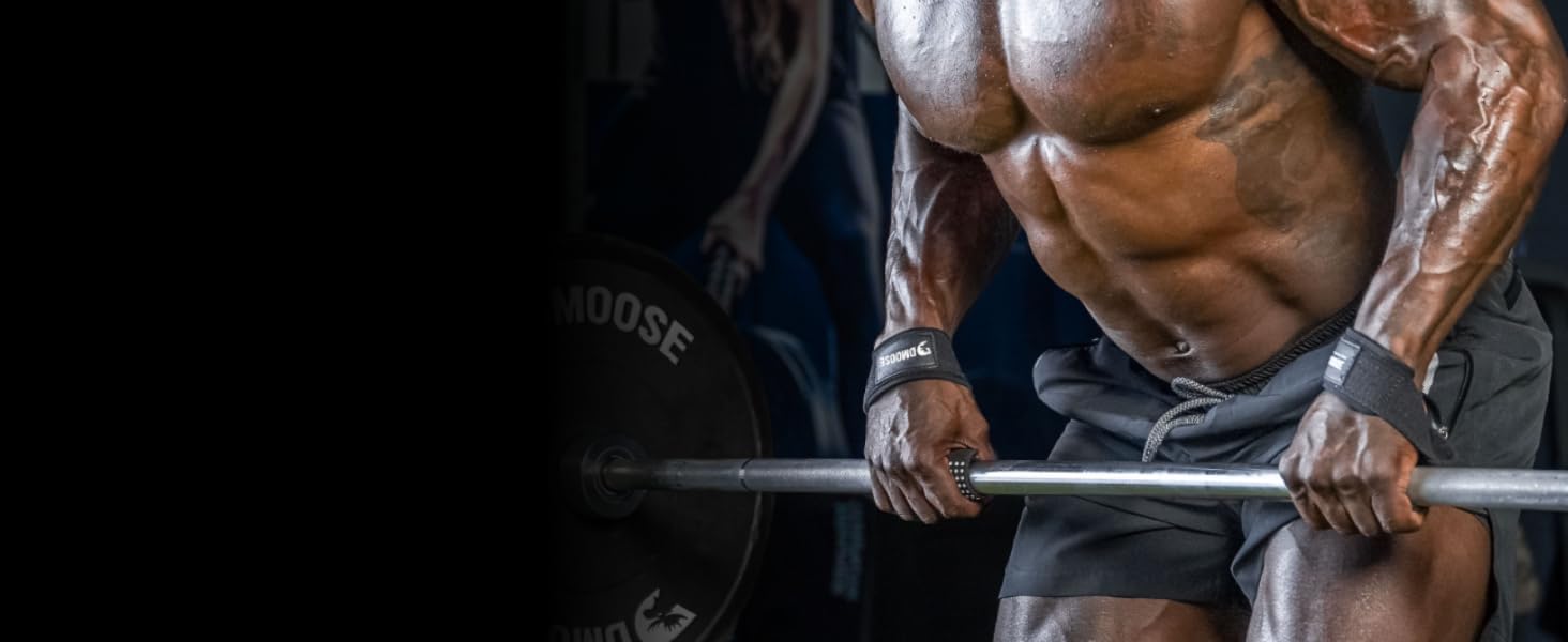 Лямки для підйому ваги DMoose Fitness з неопреновими вставками 4мм, бавовняні ремені для силових тренувань та пауерліфтингу з силіконовим захватом, чорні