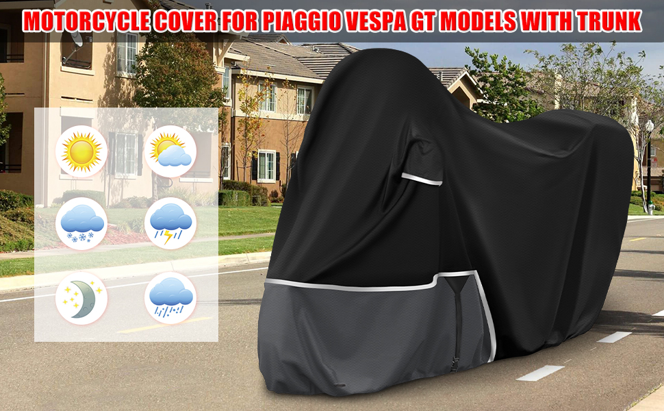 Водонепроникний чохол для моторолика Piaggio Vespa GTV GTS GT 60/125/200/250/300 з кофром, тканина 420D Oxford, чорно-сірий