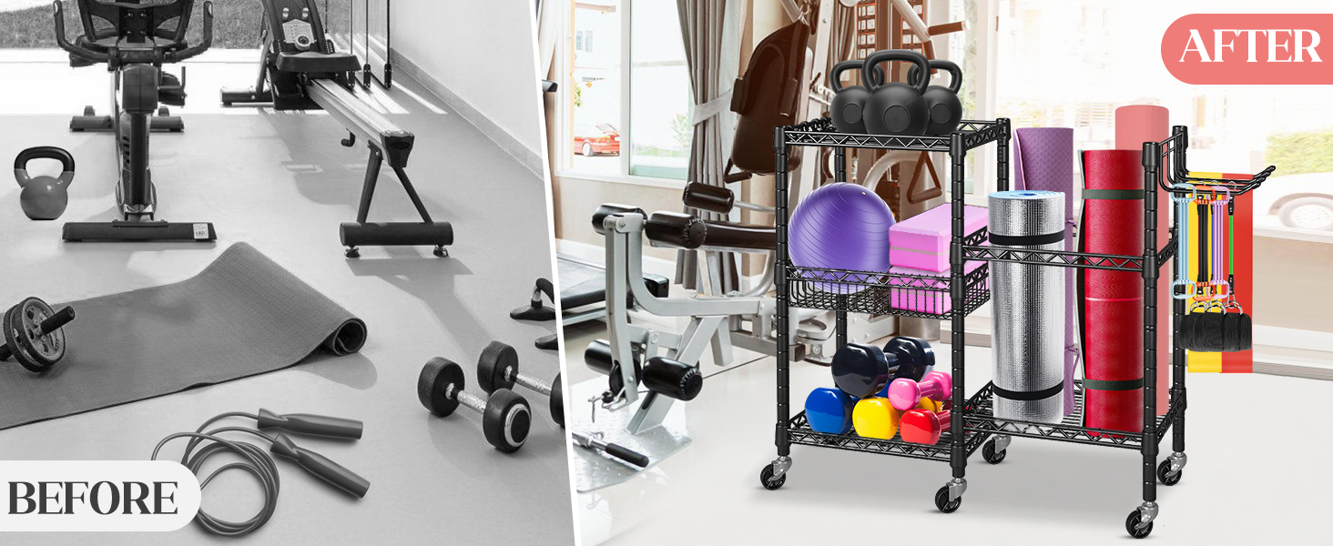 Стійка для гантелей та обладнання для фітнесу - 3 яруси, міцна сталева конструкція, 91.5 x 30 x 82.5 см, до 120 кг