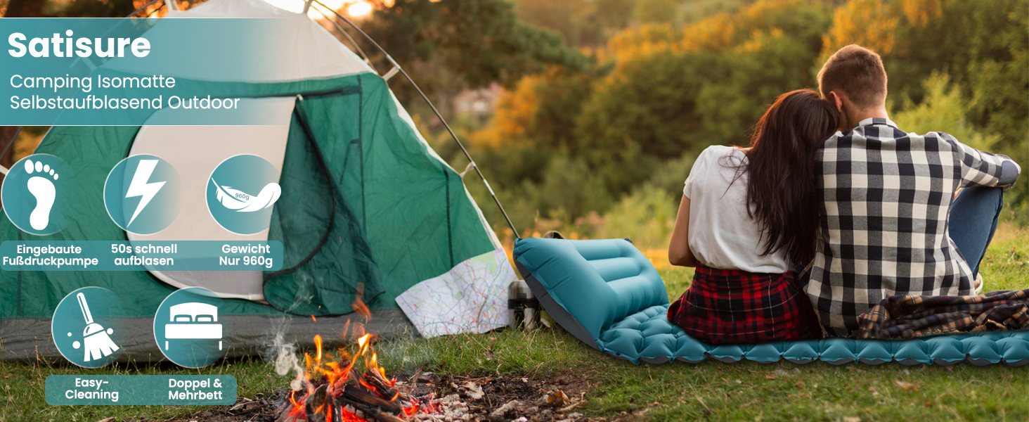 Килимок для кемпінгу Satisure Isomatte: самонадувний, водонепроникний, ультралегкий, з насосом для ніг, односпальний
