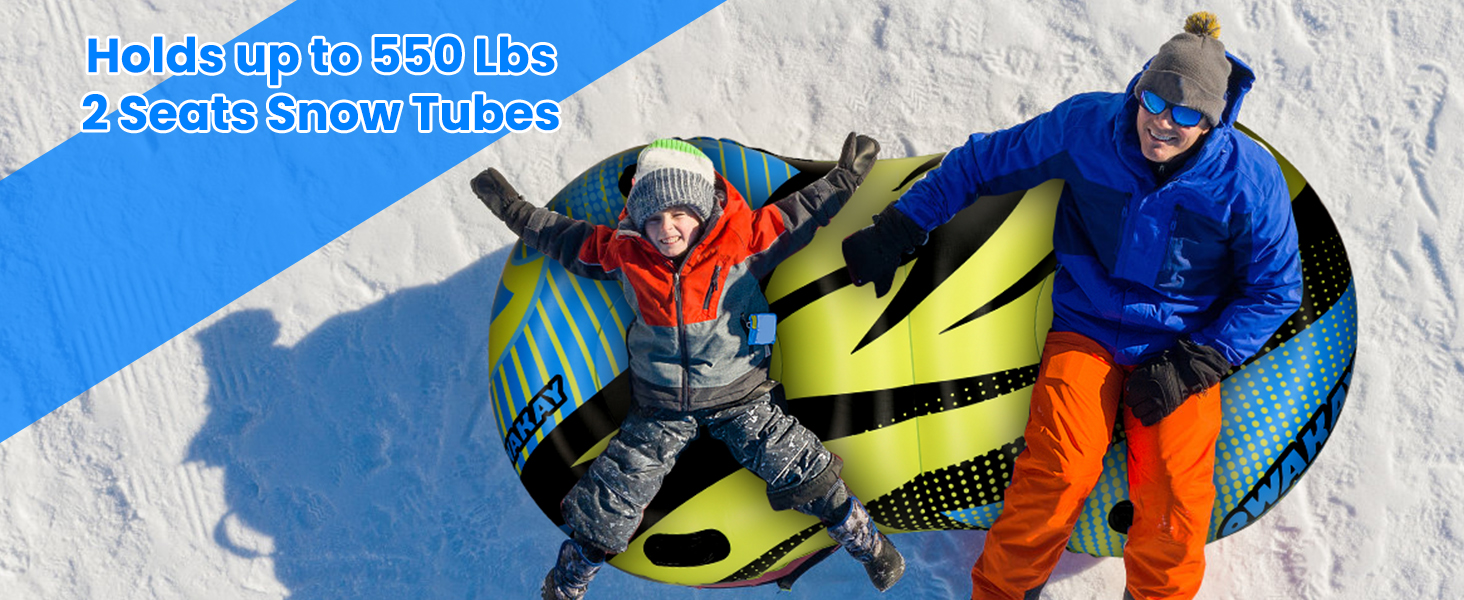 Надувний сніговий тюб з буксирувальною лінією, 47-49-68 дюймів. Міцний корпус, зносостійкий та морозостійкий матеріал. Зимовий спорт для дітей та дорослих. Подвійне сидіння 68 дюймів