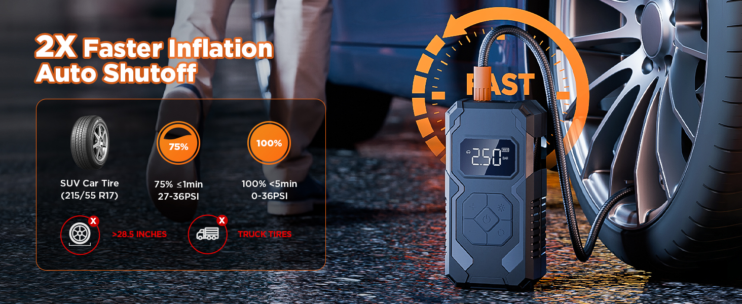 Електричний надувний насос 150 PSI: для авто, велосипеда, мотоцикла, м'ячів. Портативний компресор з манометром, акумуляторний, чорний