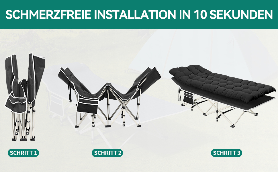 Складне кемпінгове ліжко YITAHOME для дорослих з матрацом, міцне та надійне, блакитне (чорний + матрац)