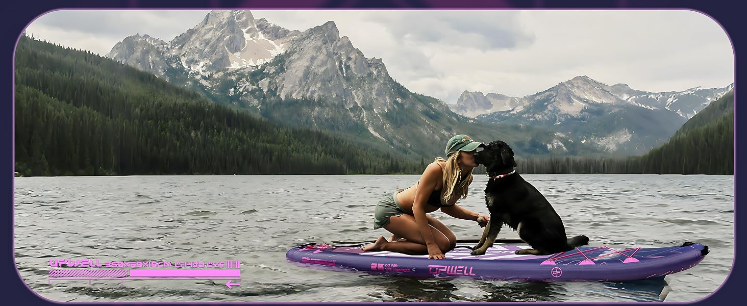 SUP-дошка Upwell 350x89 см з сидінням, надувна дошка для SUP-серфінгу (2+1) для дорослих та підлітків, фіолетова. Комплект: рюкзак, весло, ліш, насос, плавники.