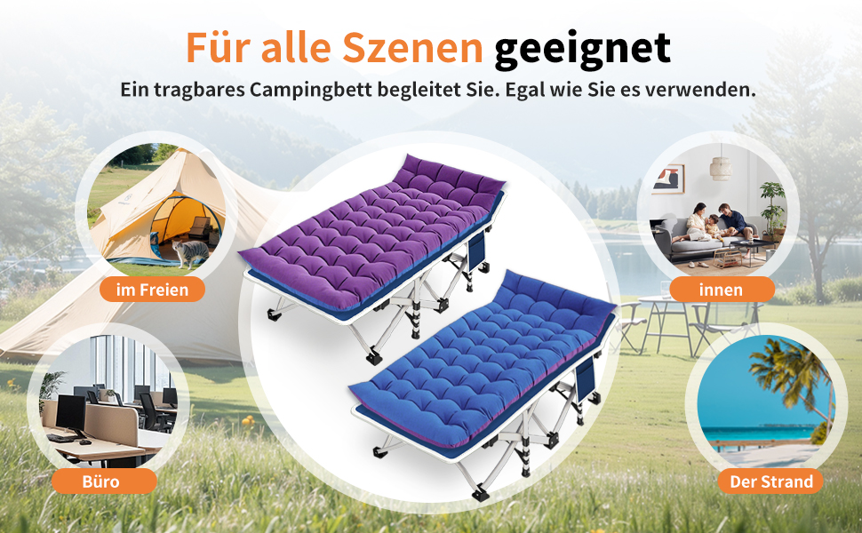 Кемпінгове ліжко з матрацом, розкладне, для відпочинку на природі та вдома, 200 кг, блакитне