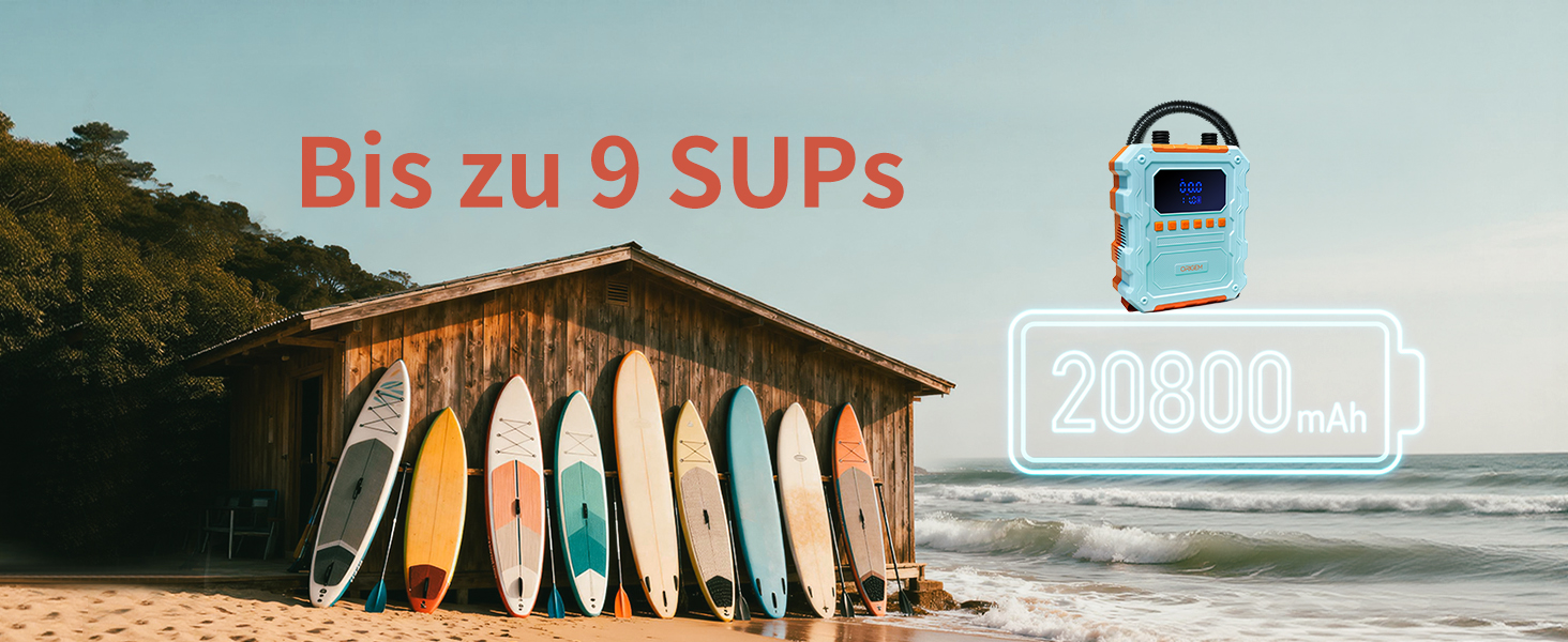 Електричний насос SUP Pumpe 60 PSI для накачування дощок, човнів, матраців. Акумулятор 20800mAh, Type-C, 10 насадок