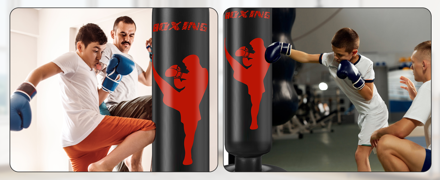 Боксерський мішок дитячий Ninonly 160 см з рукавичками та насосом - стійкий боксерський мішок для дому, вулиці, спортзалу для хлопчиків та дівчаток (чорний)