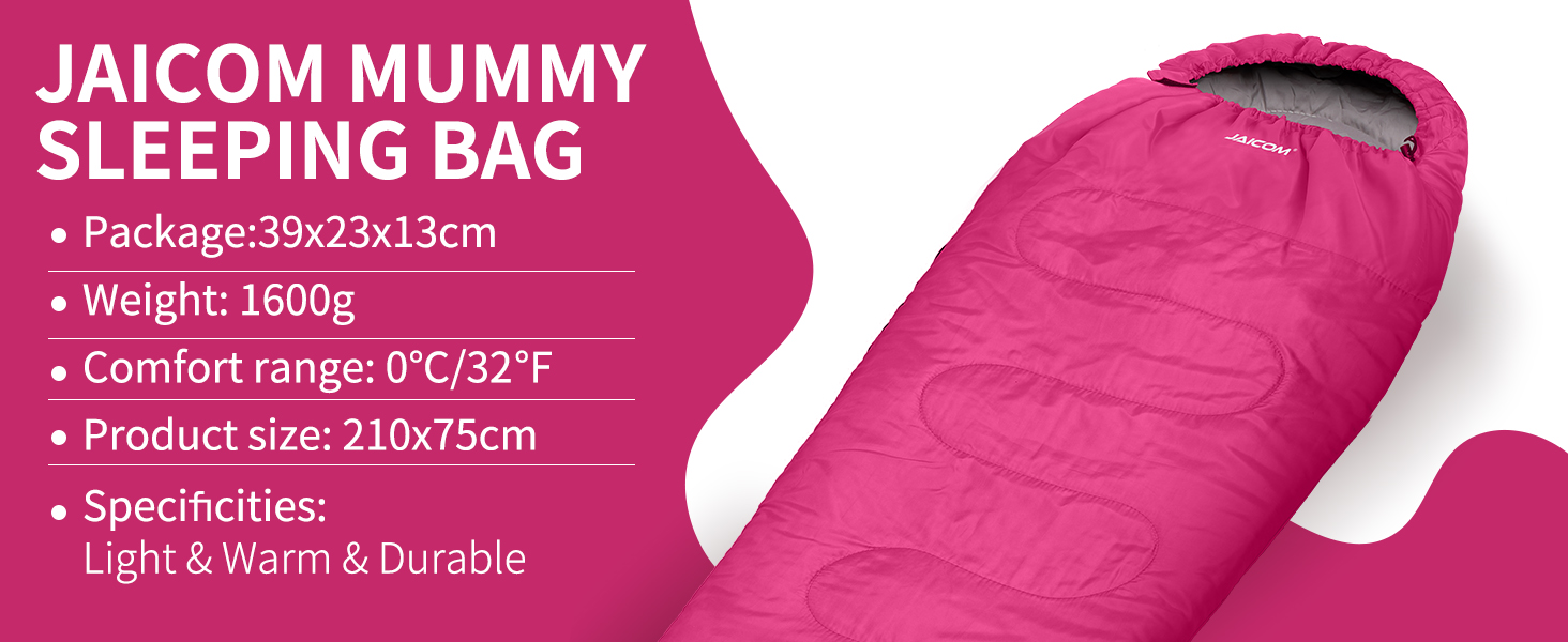 Сплячий мішок JAICOM 3/4 сезонів Ultraleicht Mumienschlafsack (800г/1600г) для дорослих - Outdoor, кемпінг, трекінг, інше (Рожевий)