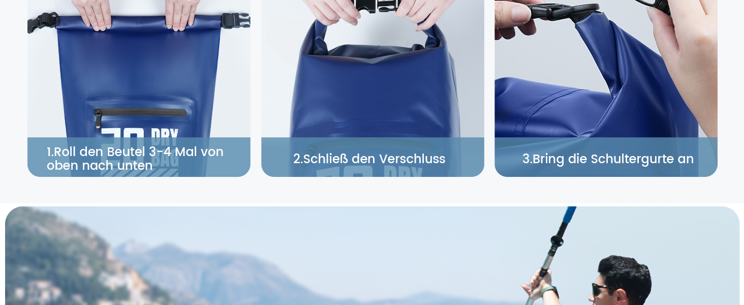 Водонепроникний рюкзак-сумка Dry Bag Lamicall 10 літрів, блакитний - міцний, з водонепроникним чохлом для телефону