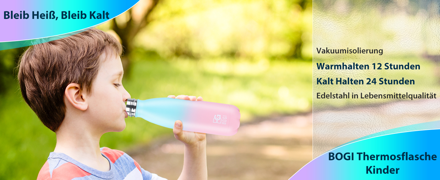 BOGI Ізольована пляшка для води, металева, не протікає, з нержавіючої сталі, 750 мл, з щіткою для чищення, для дівчаток та хлопчиків