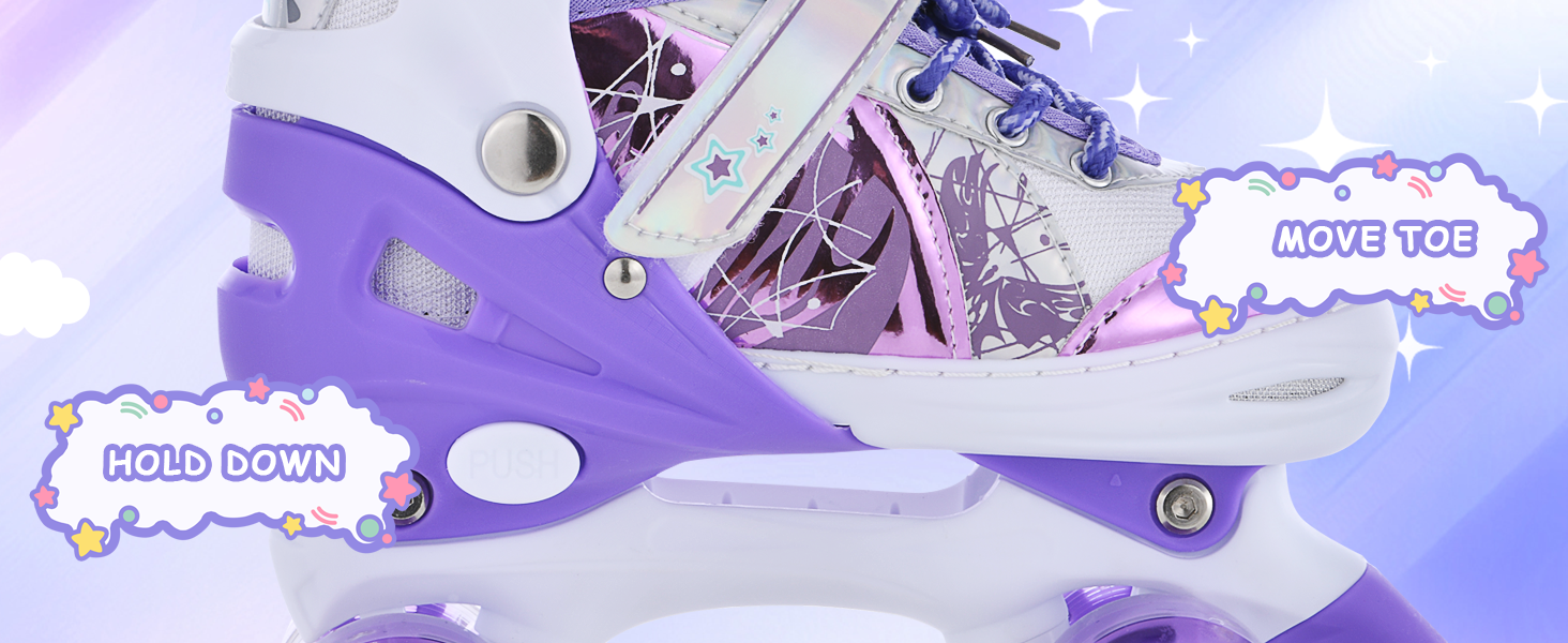 Роликові ковзани TOMSHOO для дівчаток, дитячі ролики з LED-підсвічуванням, регульовані, для початківців, розмір 32-36 EU (200-225 mm), фіолетовий колір